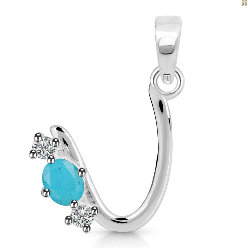 Turquoise & White Topaz Alphabet U Pendant TRQ-RDA-73.