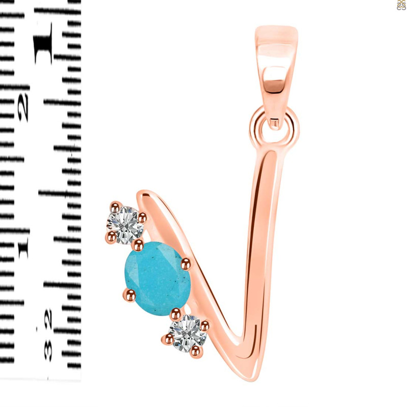 Turquoise & White Topaz Alphabet V Pendant TRQ-RDA-74.