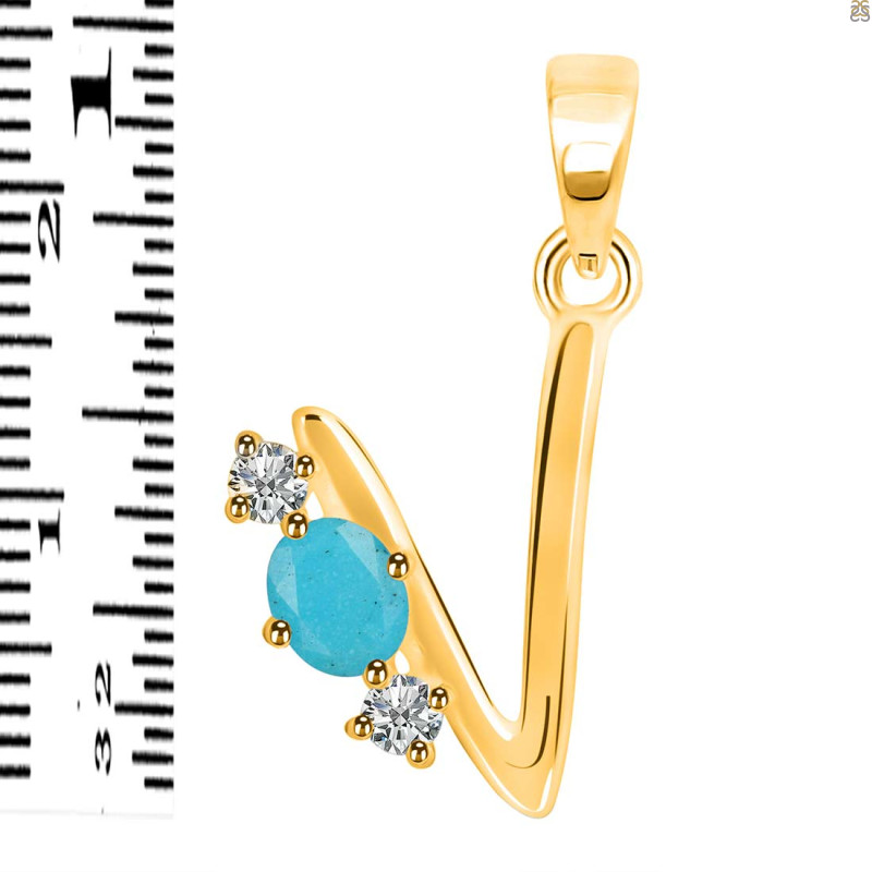 Turquoise & White Topaz Alphabet V Pendant TRQ-RDA-74.