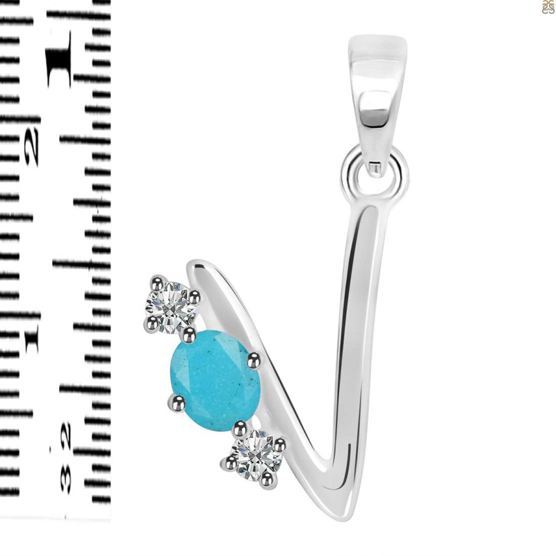 Turquoise & White Topaz Alphabet V Pendant TRQ-RDA-74.