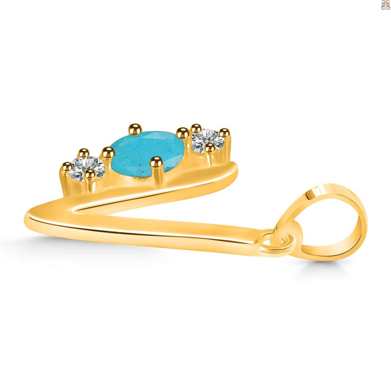 Turquoise & White Topaz Alphabet V Pendant TRQ-RDA-74.