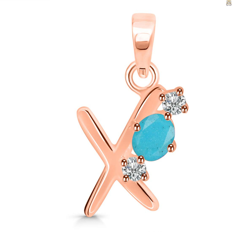 Turquoise & White Topaz Alphabet X Pendant TRQ-RDA-76.