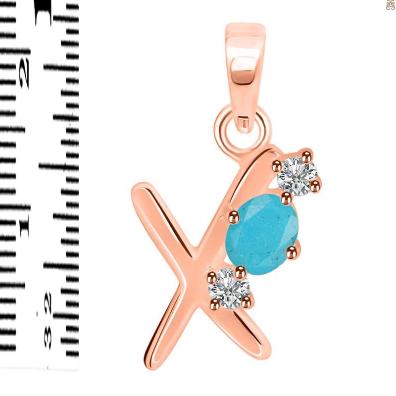 Turquoise & White Topaz Alphabet X Pendant TRQ-RDA-76.