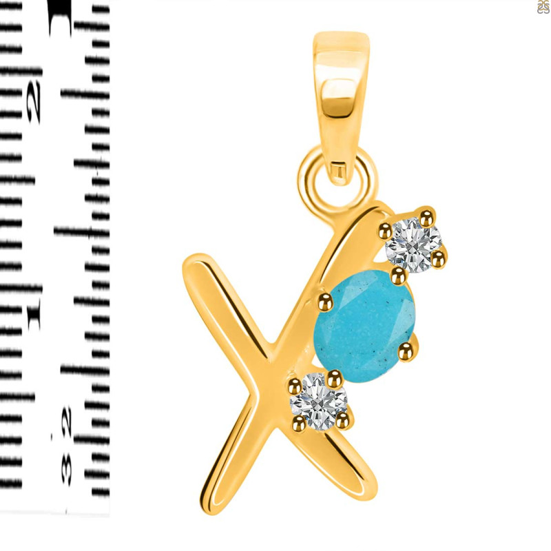 Turquoise & White Topaz Alphabet X Pendant TRQ-RDA-76.