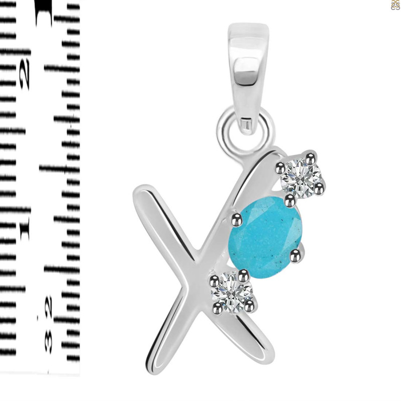 Turquoise & White Topaz Alphabet X Pendant TRQ-RDA-76.