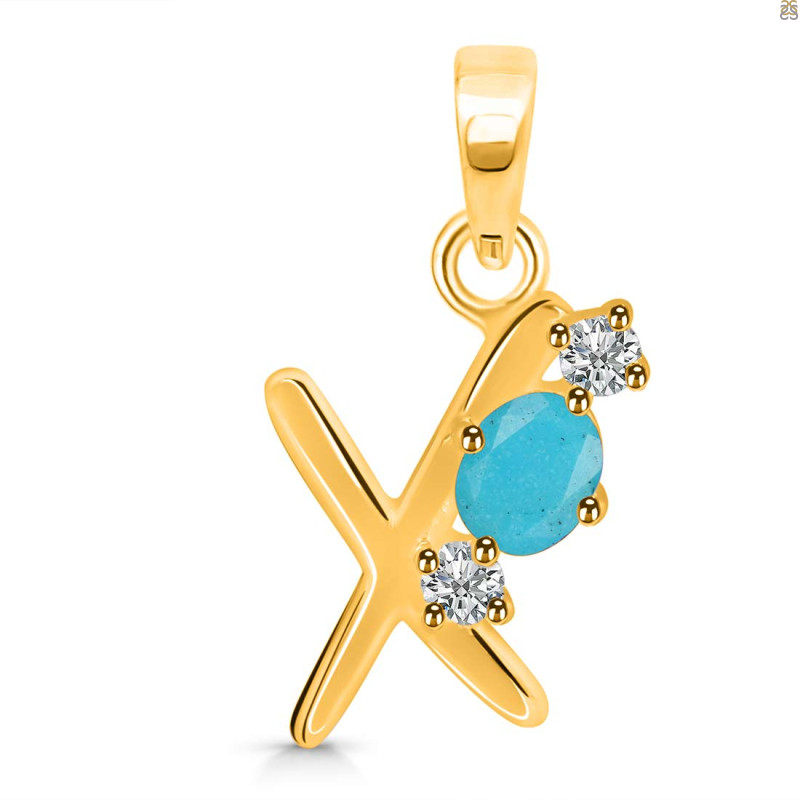 Turquoise & White Topaz Alphabet X Pendant TRQ-RDA-76.