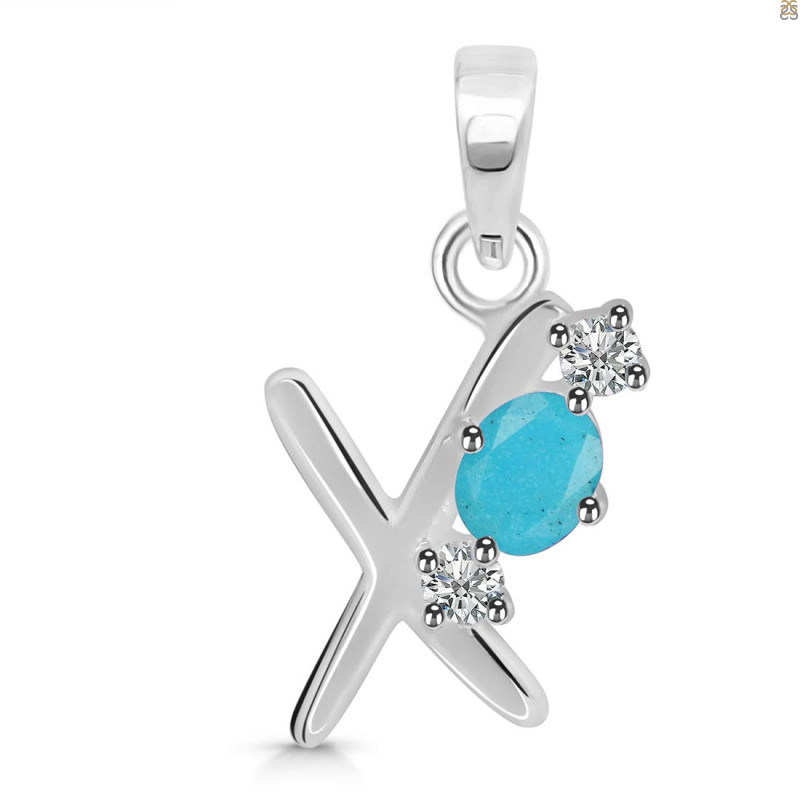 Turquoise & White Topaz Alphabet X Pendant TRQ-RDA-76.
