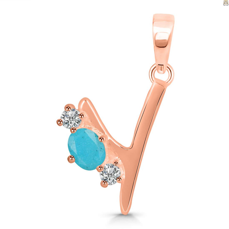 Turquoise & White Topaz Alphabet Y Pendant TRQ-RDA-77.