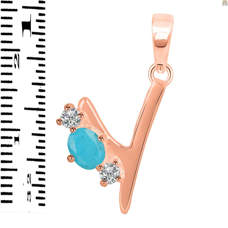 Turquoise & White Topaz Alphabet Y Pendant TRQ-RDA-77.