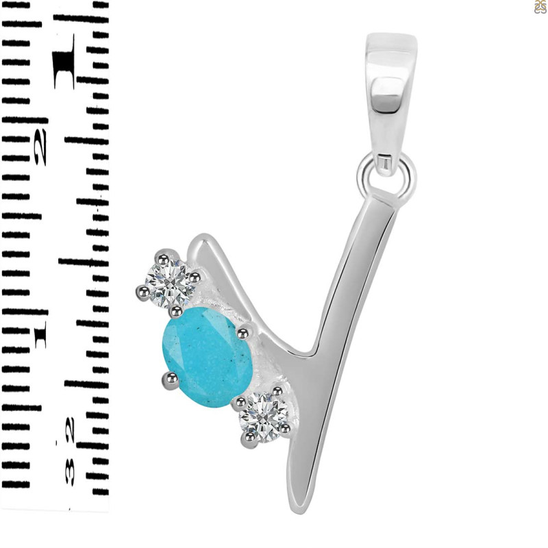Turquoise & White Topaz Alphabet Y Pendant TRQ-RDA-77.