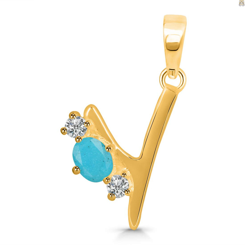 Turquoise & White Topaz Alphabet Y Pendant TRQ-RDA-77.