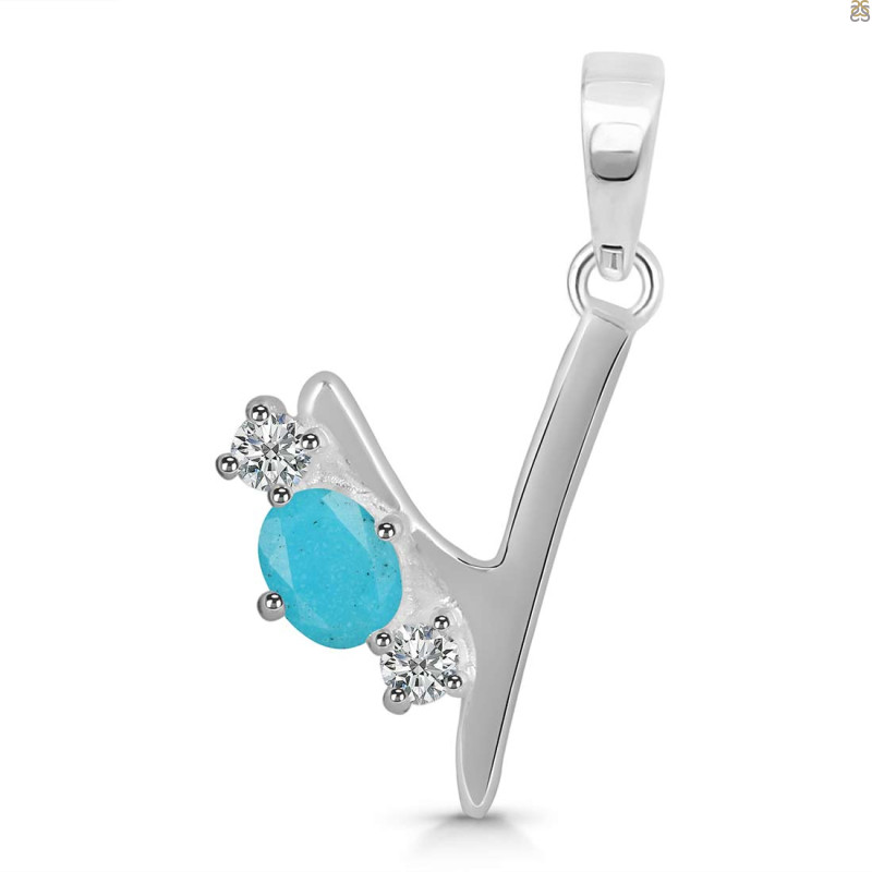 Turquoise & White Topaz Alphabet Y Pendant TRQ-RDA-77.