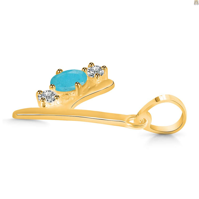 Turquoise & White Topaz Alphabet Y Pendant TRQ-RDA-77.
