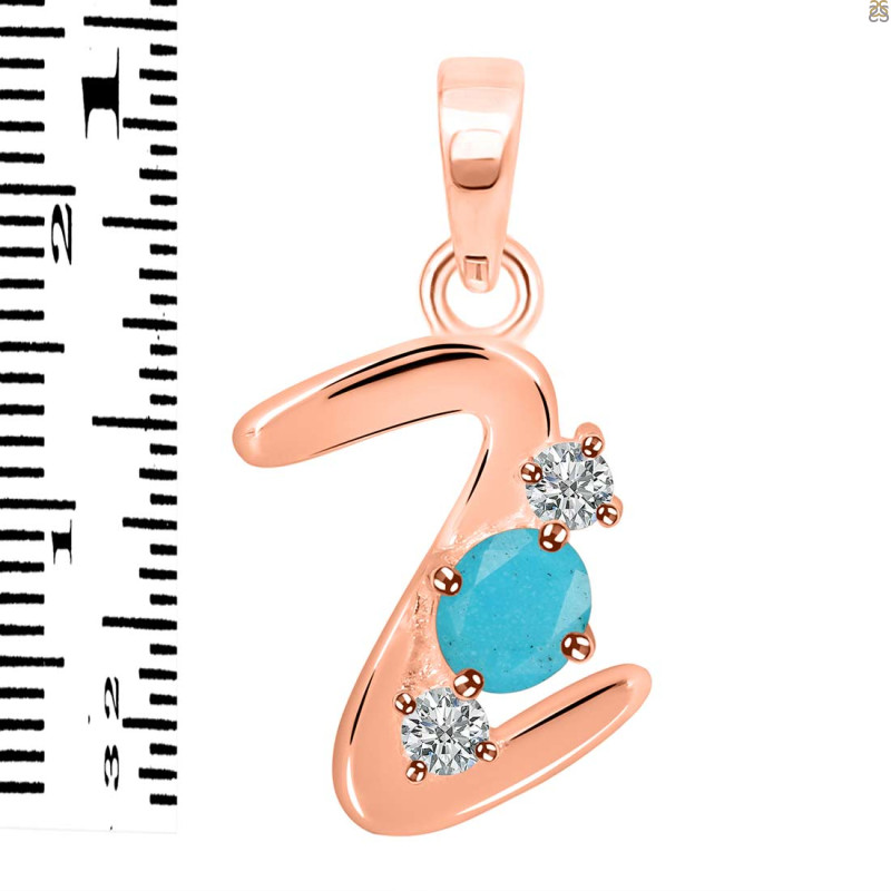Turquoise & White Topaz Alphabet Z Pendant TRQ-RDA-78.