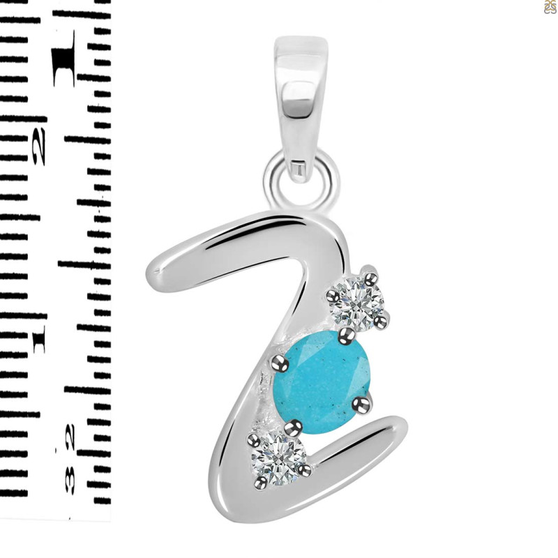 Turquoise & White Topaz Alphabet Z Pendant TRQ-RDA-78.