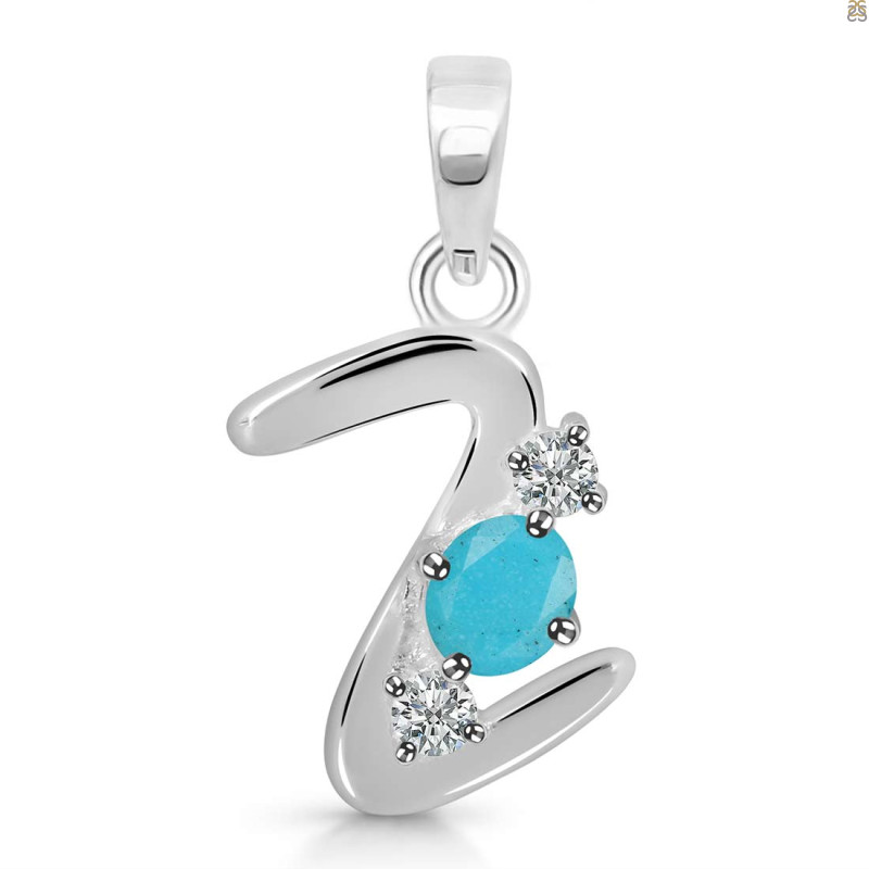 Turquoise & White Topaz Alphabet Z Pendant TRQ-RDA-78.