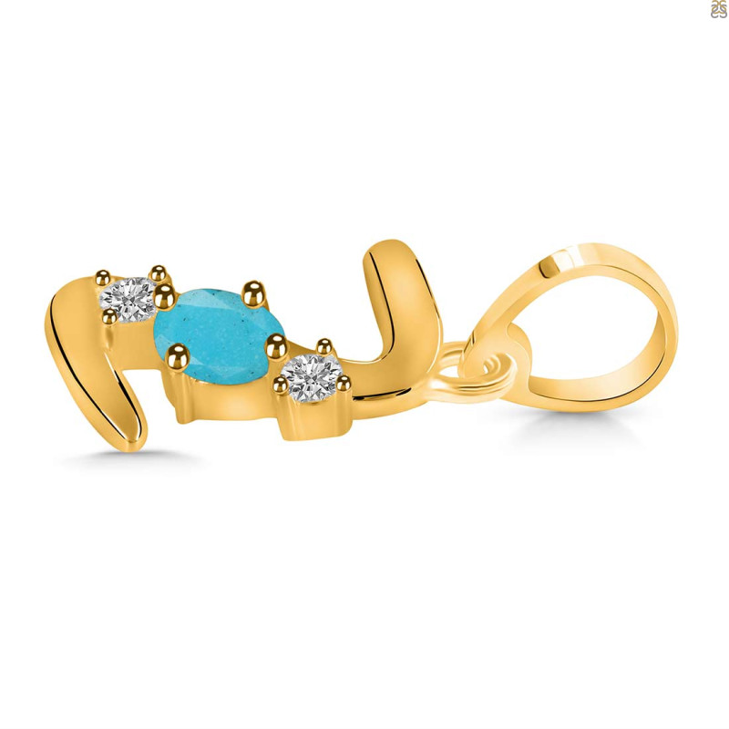 Turquoise & White Topaz Alphabet Z Pendant TRQ-RDA-78.