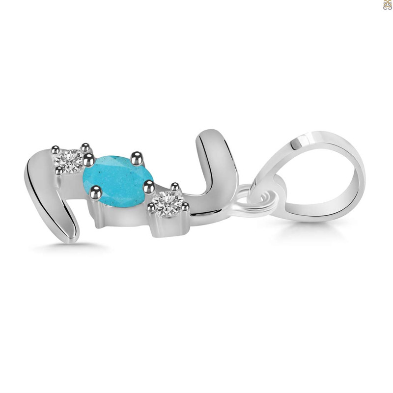 Turquoise & White Topaz Alphabet Z Pendant