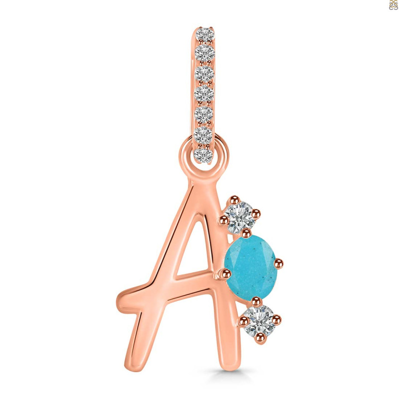 Turquoise & White Topaz Alphabet A Pendant TRQ-RDA-79