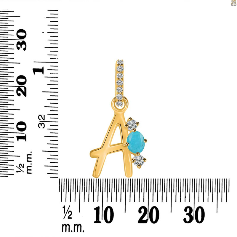 Turquoise & White Topaz Alphabet A Pendant TRQ-RDA-79