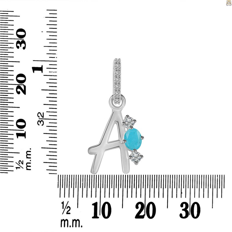 Turquoise & White Topaz Alphabet A Pendant TRQ-RDA-79