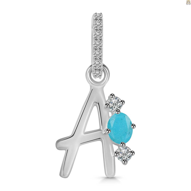 Turquoise & White Topaz Alphabet A Pendant TRQ-RDA-79