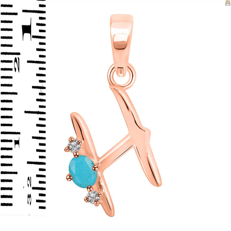 Turquoise & White Topaz Alphabet H Pendant TRQ-RDA-8.