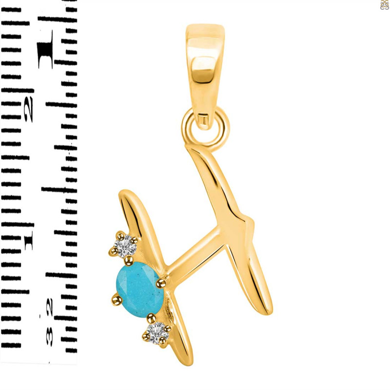 Turquoise & White Topaz Alphabet H Pendant TRQ-RDA-8.