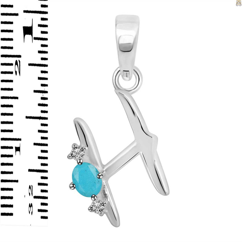Turquoise & White Topaz Alphabet H Pendant TRQ-RDA-8.