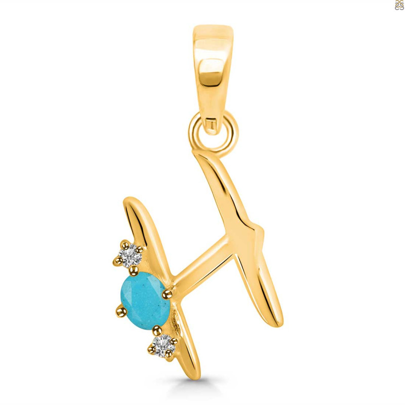 Turquoise & White Topaz Alphabet H Pendant TRQ-RDA-8.