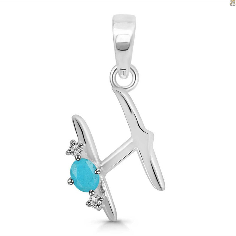 Turquoise & White Topaz Alphabet H Pendant TRQ-RDA-8.