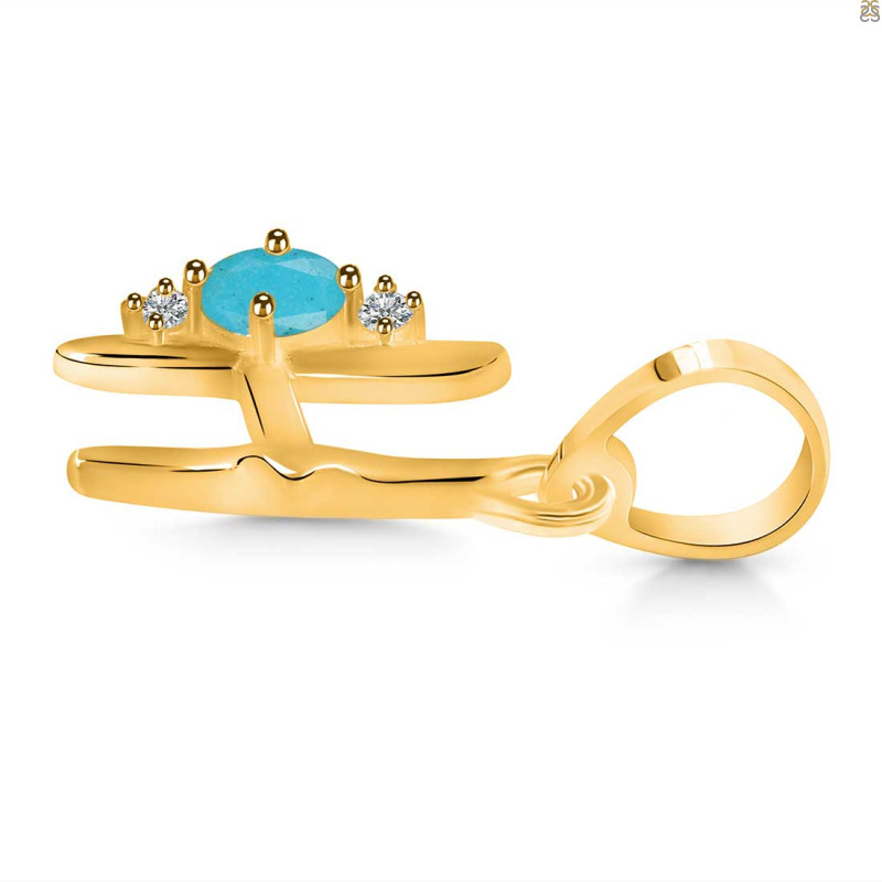 Turquoise & White Topaz Alphabet H Pendant TRQ-RDA-8.