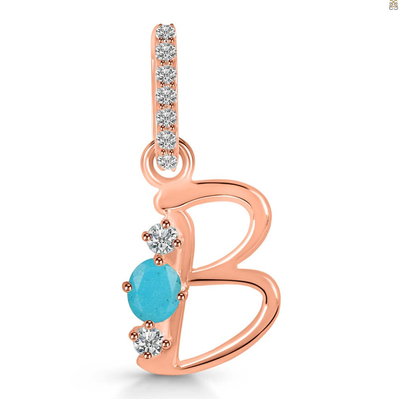 Turquoise & White Topaz Alphabet B Pendant TRQ-RDA-80.