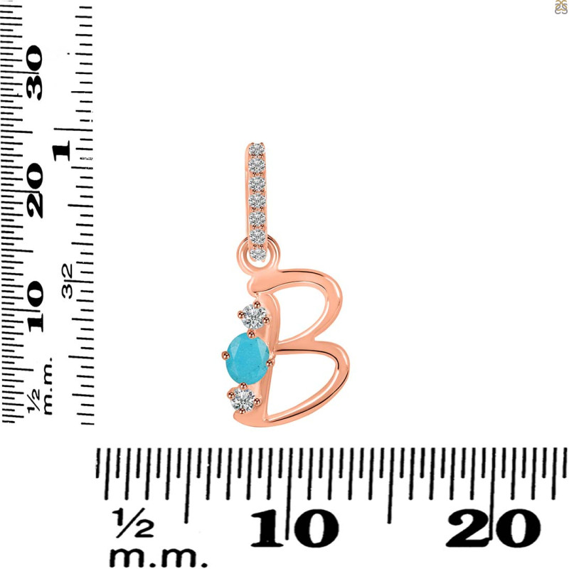 Turquoise & White Topaz Alphabet B Pendant TRQ-RDA-80.