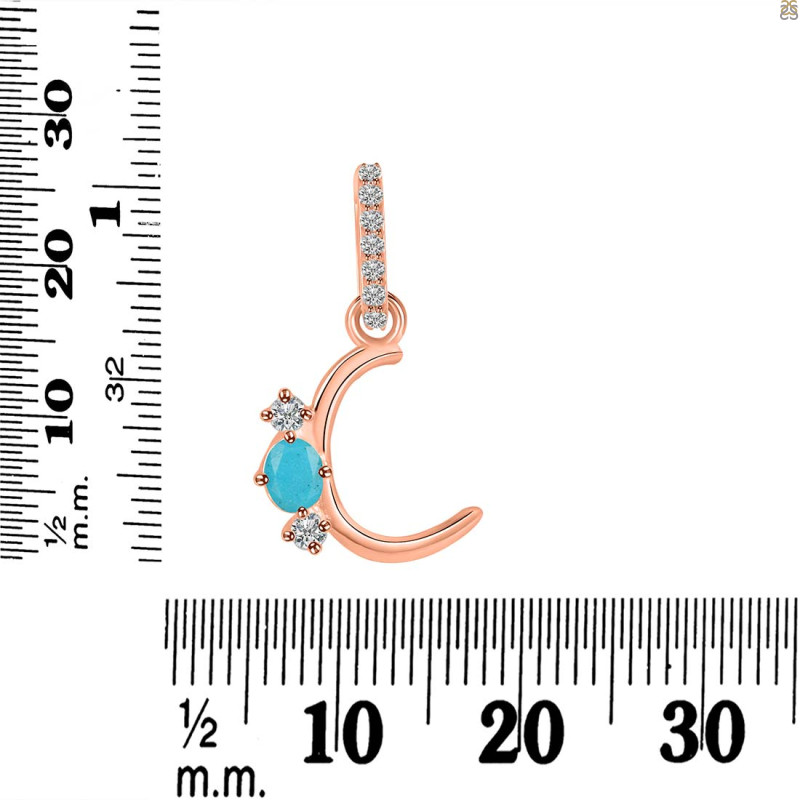 Turquoise & White Topaz Alphabet C Pendant TRQ-RDA-81.