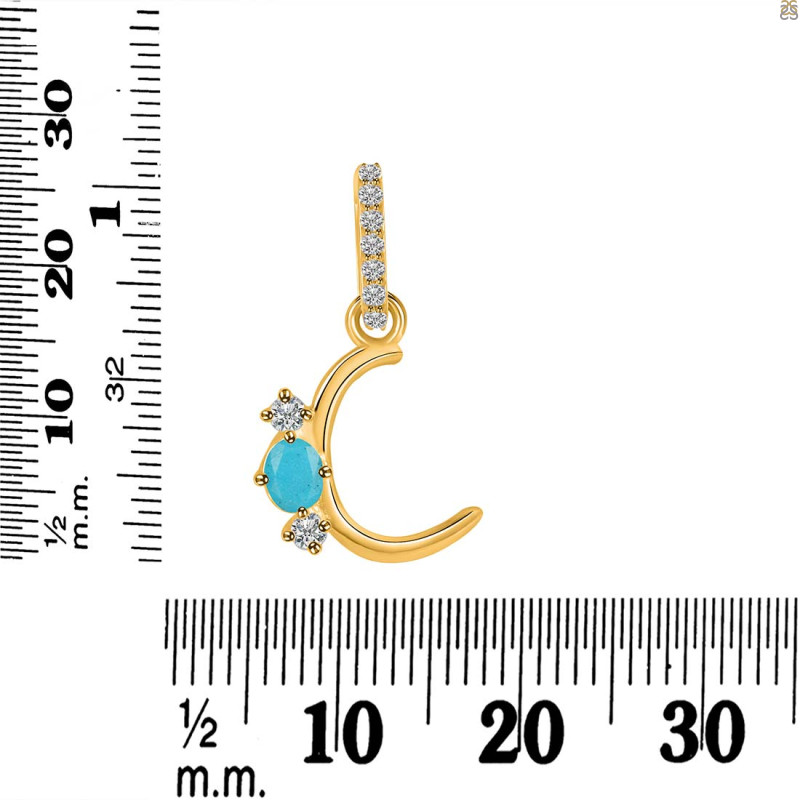 Turquoise & White Topaz Alphabet C Pendant TRQ-RDA-81.