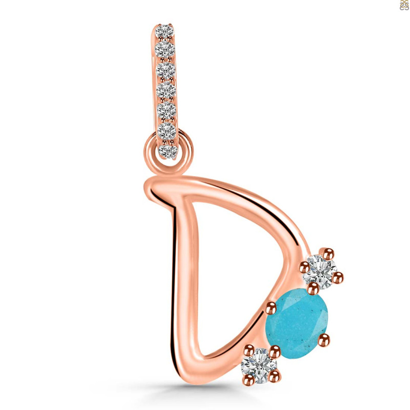 Turquoise & White Topaz Alphabet D Pendant TRQ-RDA-82.