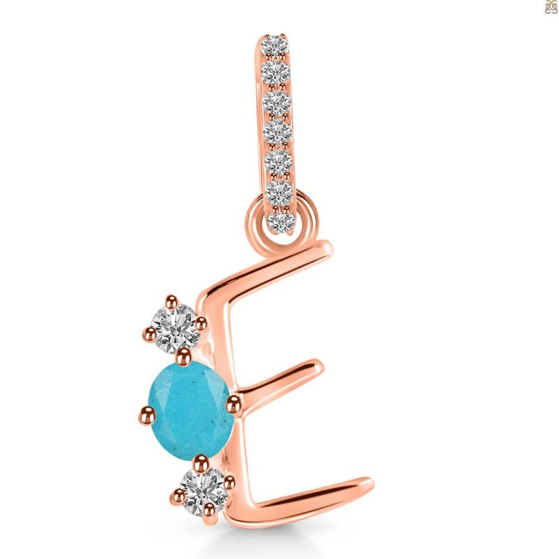 Turquoise & White Topaz Alphabet E Pendant TRQ-RDA-83.