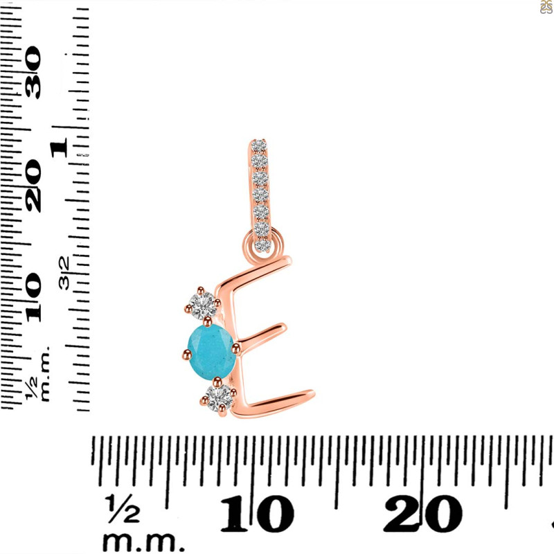 Turquoise & White Topaz Alphabet E Pendant TRQ-RDA-83.