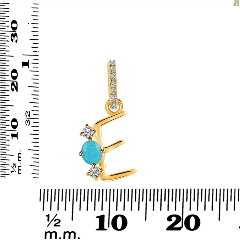 Turquoise & White Topaz Alphabet E Pendant TRQ-RDA-83.