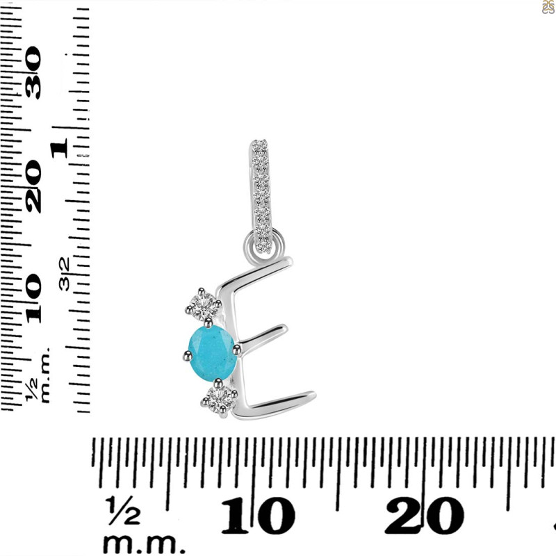 Turquoise & White Topaz Alphabet E Pendant TRQ-RDA-83.