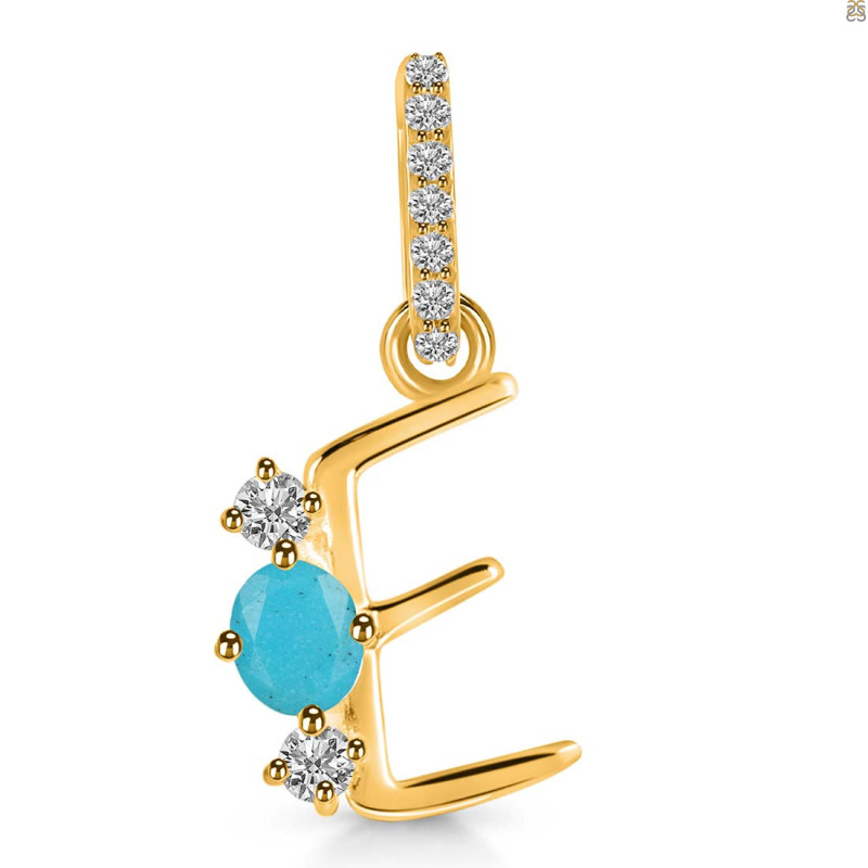 Turquoise & White Topaz Alphabet E Pendant TRQ-RDA-83.