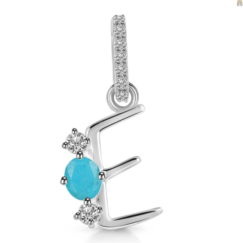 Turquoise & White Topaz Alphabet E Pendant TRQ-RDA-83.