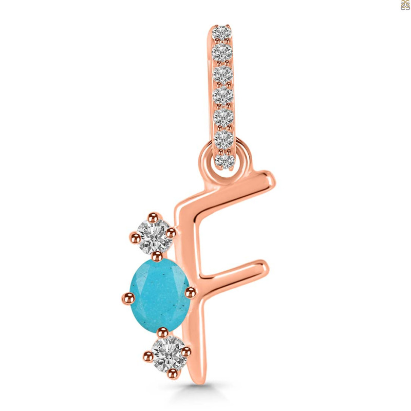 Turquoise & White Topaz Alphabet F Pendant TRQ-RDA-84.
