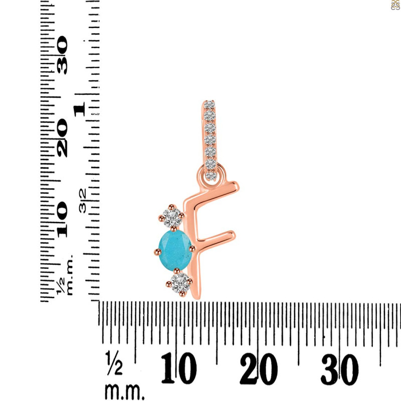 Turquoise & White Topaz Alphabet F Pendant TRQ-RDA-84.