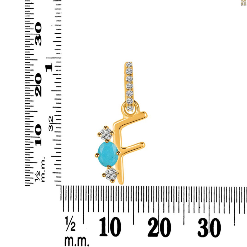 Turquoise & White Topaz Alphabet F Pendant TRQ-RDA-84.
