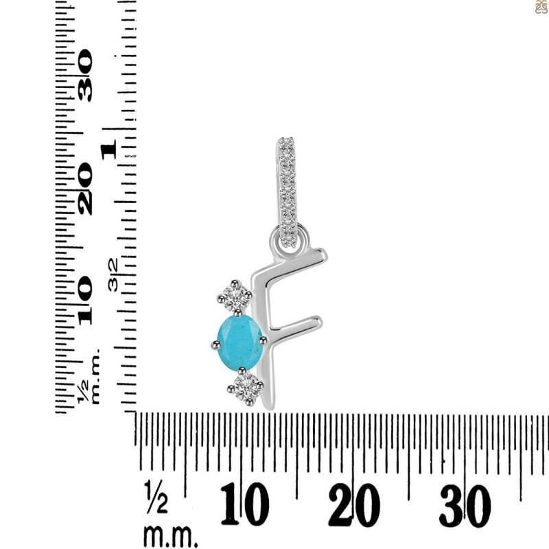 Turquoise & White Topaz Alphabet F Pendant TRQ-RDA-84.
