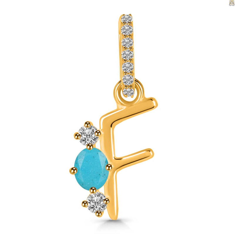 Turquoise & White Topaz Alphabet F Pendant TRQ-RDA-84.