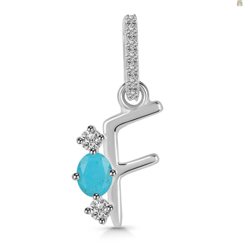 Turquoise & White Topaz Alphabet F Pendant TRQ-RDA-84.