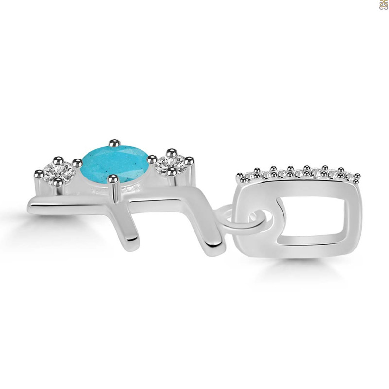 Turquoise & White Topaz Alphabet F Pendant